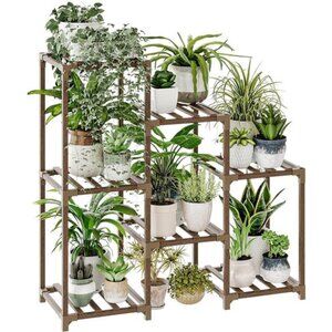 Plant Stand Indoor Plant Shelf Outdoor Wood PlantRack for Multiple Plants 3Tiers